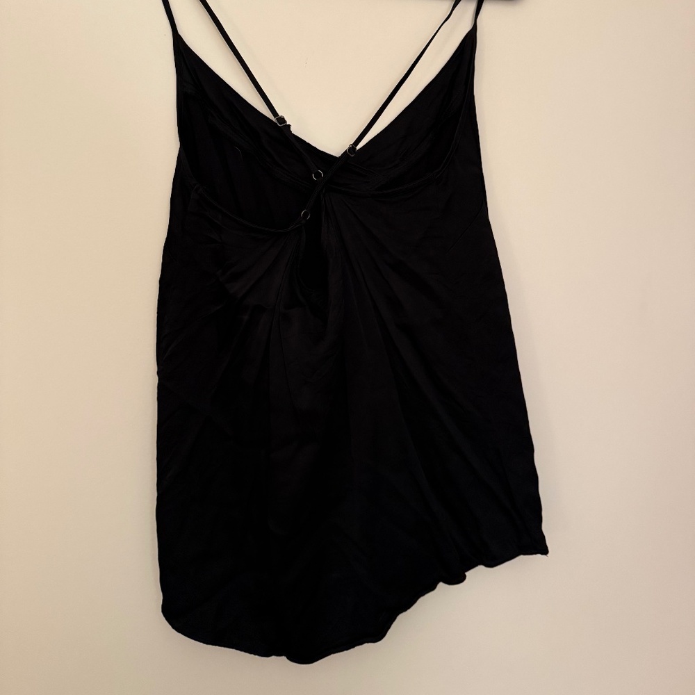 Floreat Anthropologie Black Satin Tank Top Criss Cross Back